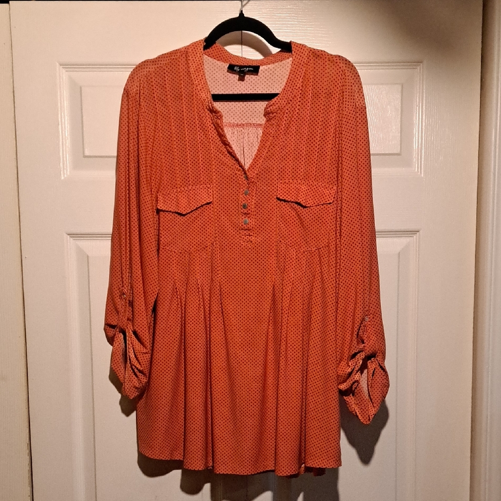 Lily Morgan peach/coral Button-Up Pluse Size Women's Top/ blouse